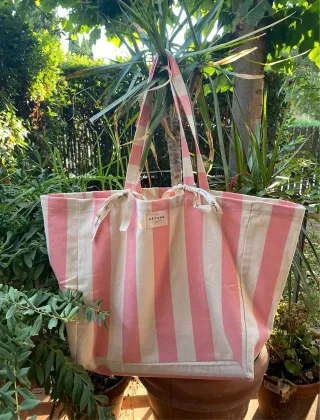 Borsa Sezane X Vanity Fair Cotone Righe Rosa