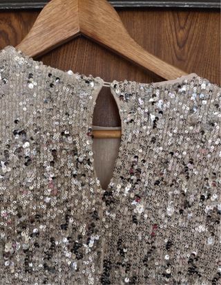 Vestido Mango Lantejoulas Prateado Tamanho M