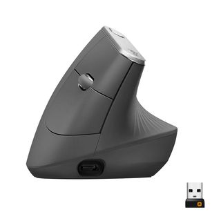 Logitech MX Vertical Mouse Wireless Ergonomico, Multi-Computer, 2,4 GHz/Bluetooth con Ricevitore Unifying USB, Tracking Ottico 4000 DPI, 4 Tasti, Ricarica Rapida, Portatile/PC/Mac/iPad OS - Grigio