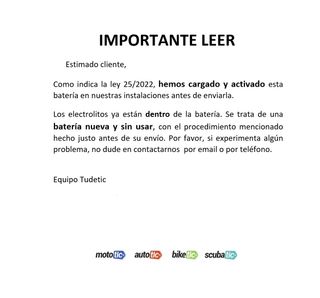 Bateria BTX7L-BS sin mantenimiento de 12 0600