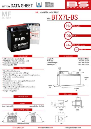 Bateria BTX7L-BS sin mantenimiento de 12 0600