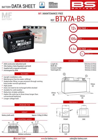 Batería BTX7A-BS sin mantenimiento de 12 0316