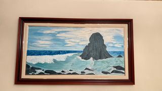 Cuadro Óleo Marino: Olas y Roque