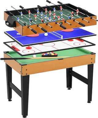 Mesa De Juego Multifuncional 4 En 1 Con Billar, Ping Pong, Futbolín Y Hockey De Mesa, Mesa Multijuego Con Accesorios, En MDF Y Acero, 107X61X84.5Cm