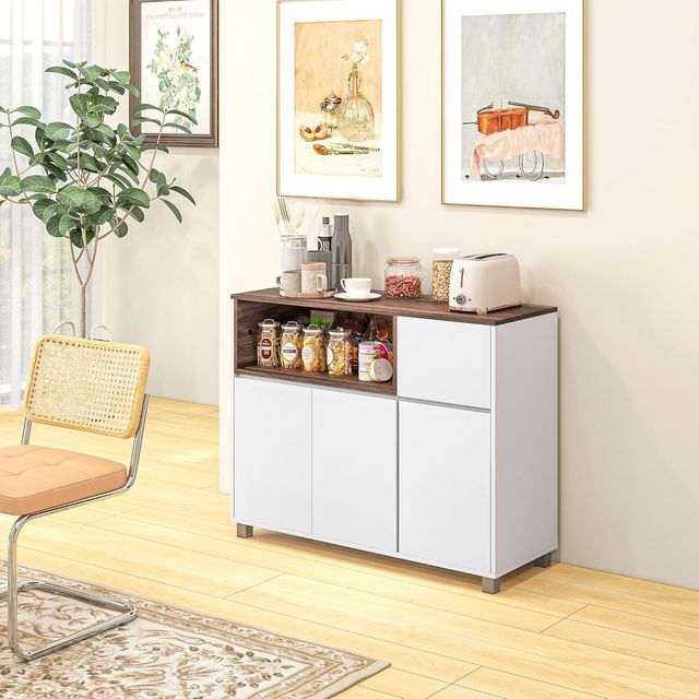Mobile Cucina Moderna in Legno con Armadietti, Cassetto e Spazio Aperto, Multiuso per Cucina e Soggiorno, 105X39X83Cm, Bianco