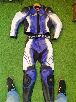 Traje de moto Richa piel azul y blanco