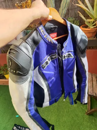 Traje de moto Richa piel azul y blanco