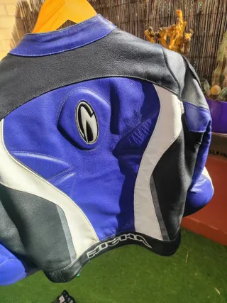 Traje de moto Richa piel azul y blanco