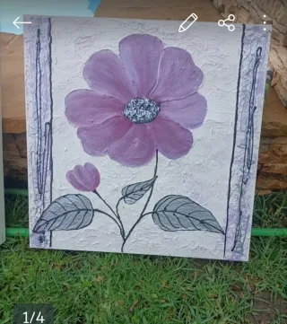 Pintura de flor morada y hoja
