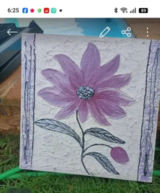 Pintura de flor morada y hoja