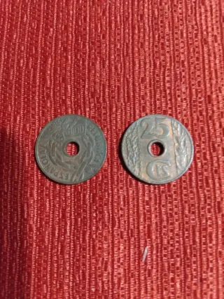 2 Monedas 25 céntimos República Española 1938