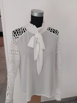 Camicia donna bianca manica lunga traforata L