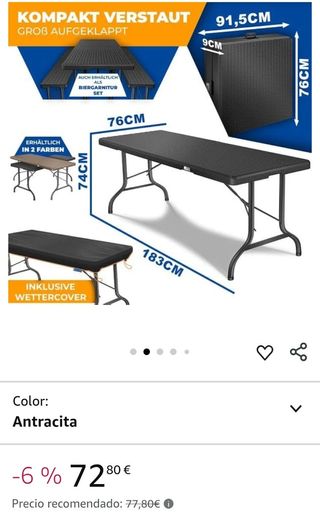 KESSER® Mesa Buffet Plegable de plástico 180x75x74