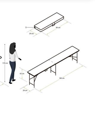 2 Bancos Plegables Resina New Koln 180x74x74 cm