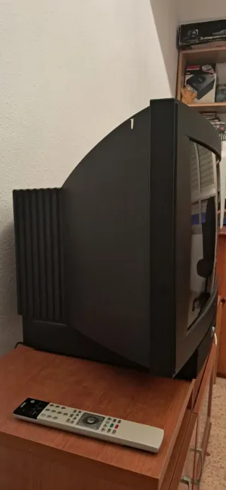 Televisión de tubo LOEWE 21", foto con modelo.