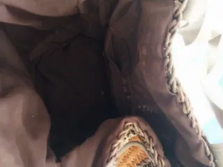 Borsa secchiello intrecciata marrone/arancio