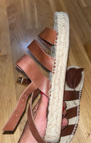 Sandalias Esparto Cuero Marrón