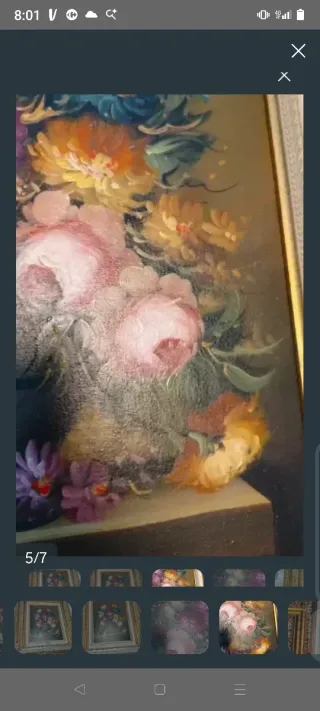 Cuadro al óleo bodegón flores marco dorado