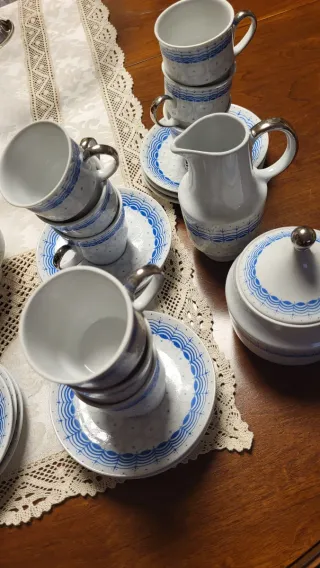 Juego de café porcelana azul y blanco