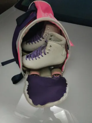 Mochila para patines rosa y morado
