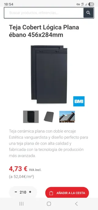 Teja plana de cerámica