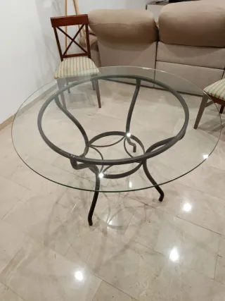 Mesa de forja y cristal redondo de 1,20m