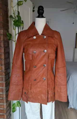 Chaqueta vintage piel genuina camel