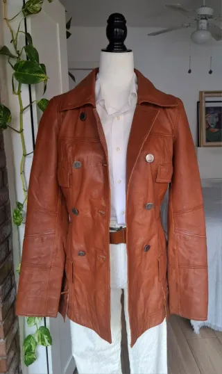 Chaqueta vintage piel genuina camel