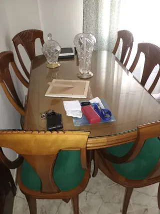 Sofá 3/2 plazas y mesa salón con 6 sillas