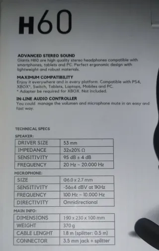 Giants Gear H60 Auriculares Gaming 7.1 Negros