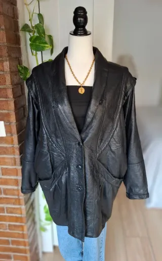 Chaqueta Piel Genuina Negra Diseño