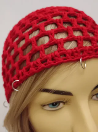 Cuffia rete rossa con 8 anellini