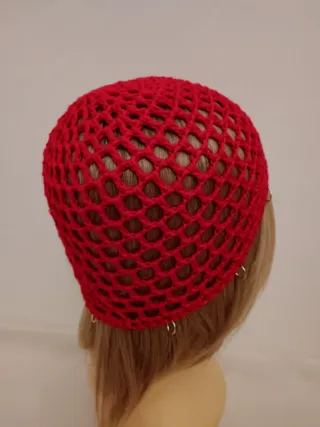 Cuffia rete rossa con 8 anellini