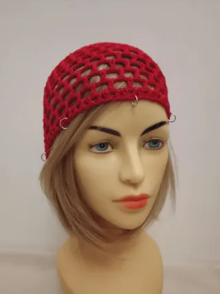 Cuffia rete rossa con 8 anellini