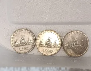 Tre monete 500 lire in argento Le Caravelle