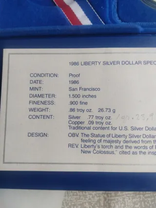 Moneda Plata Dollar Liberty 1986