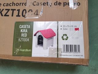 Caseta de resina para perro pequeño Kira 59×75×66 cm beige/rojo