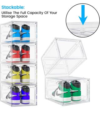 Paquete de 8 cajas de almacenamiento de zapatos, cajas apilables transparentes