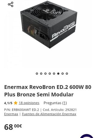 Fuente Enermax RevoBron 600W Semi-modular