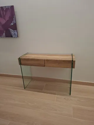 Consola de madera color cambrian y cristal