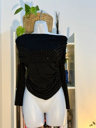 Top de fiesta bandeau negro con brillo M