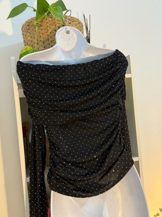 Top de fiesta bandeau negro con brillo M