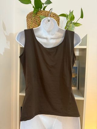 Top marrón chocolate tipo licra Y2K 2000 strass