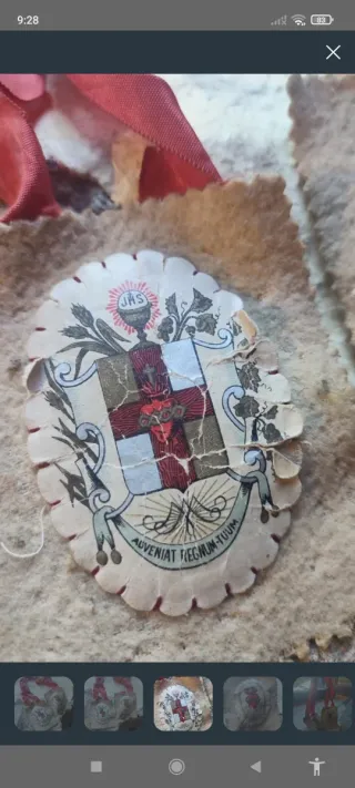 Antiguo escapulario tela Sagrado Corazón