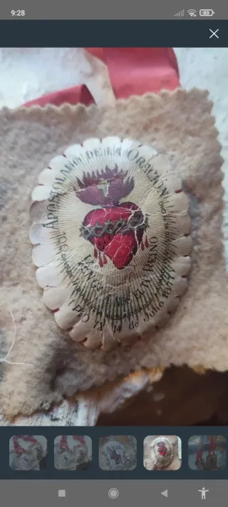Antiguo escapulario tela Sagrado Corazón