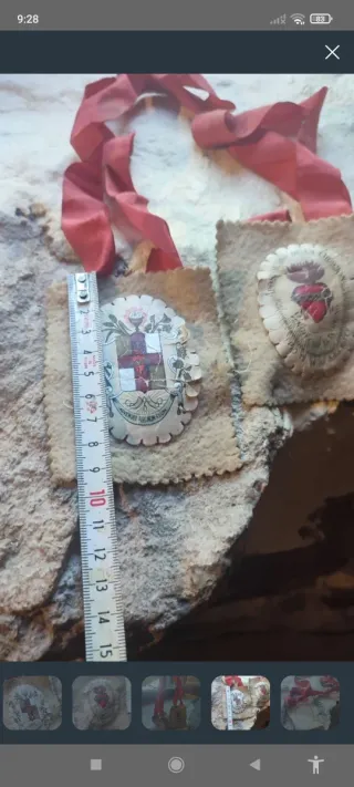 Antiguo escapulario tela Sagrado Corazón