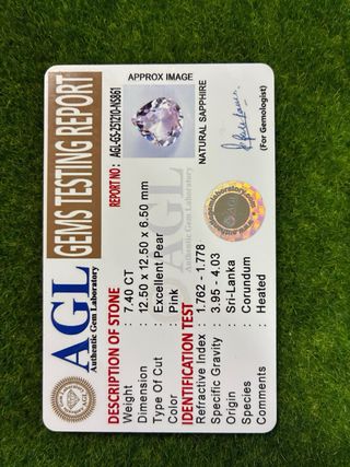 Zaffiro rosa 7.40 ct taglio Pera certificato