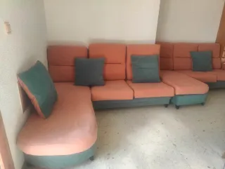 Sofá chaise longue 4m naranja y verde