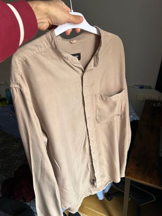 Camisa Pull&Bear Beige Cuello Mao
