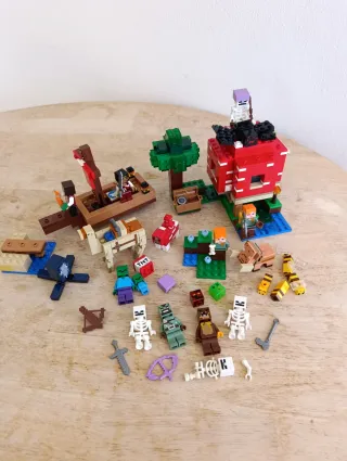 Lote Lego Minecraft barco pirata casa champiñon